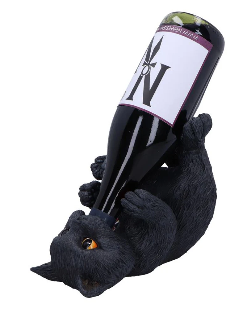 Schwarze Katze Weinflaschenhalter 24cm