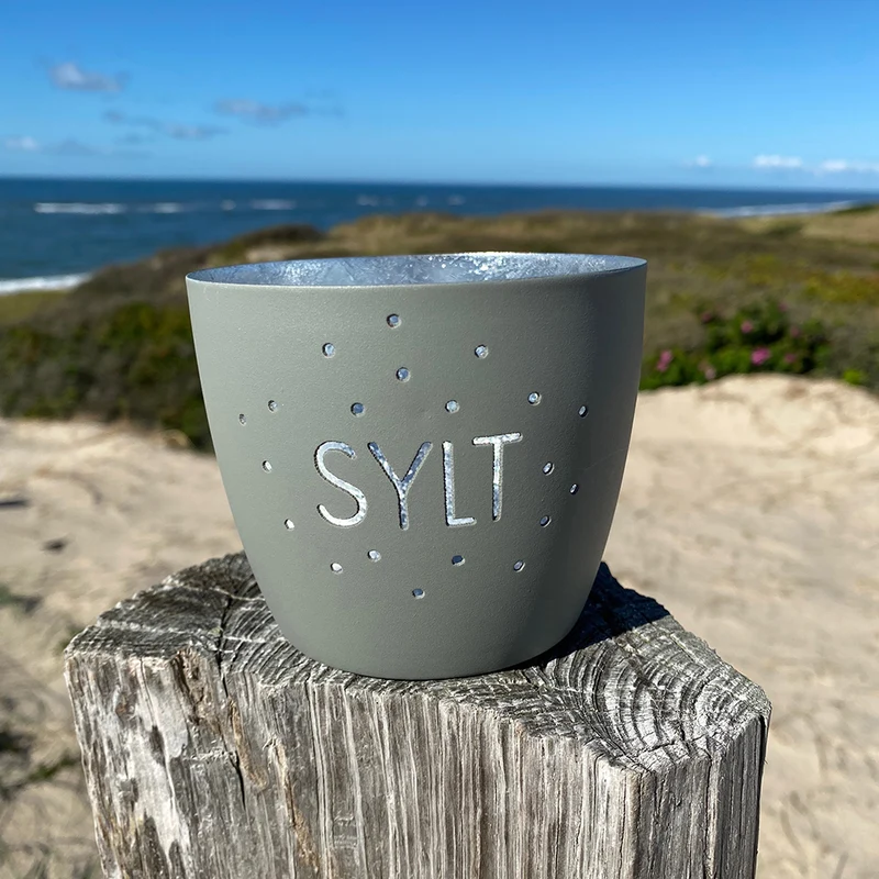 Windlicht im exklusiven Sylt Design Konfetti Hellgrau Mittel