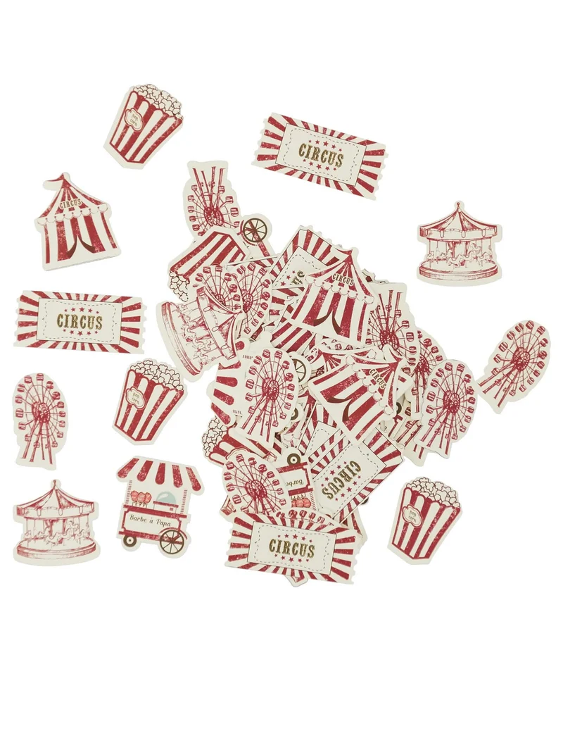 100 Vintage Zirkus-Tischkonfetti, Elfenbein und Rot