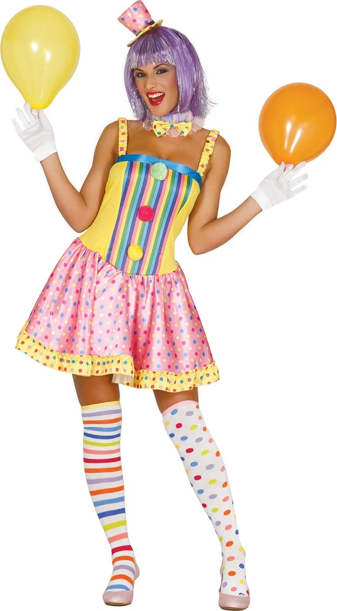 Clown Kostuum Dames – Jurk met Hoed & Strik