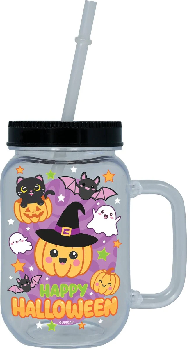 Halloween-Becher „Kürbis“ mit Strohhalm