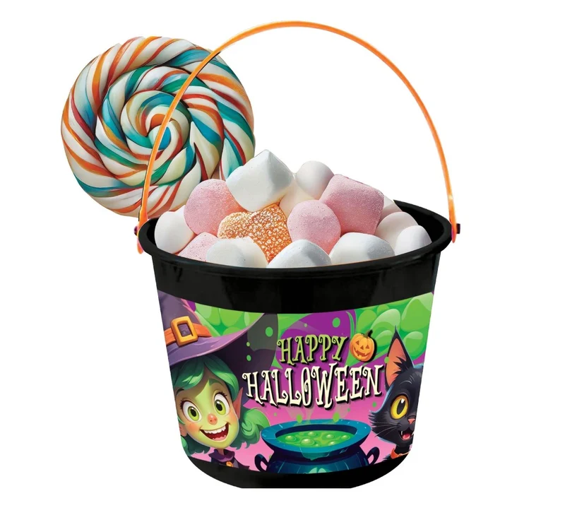Halloween-Eimer, schwarz, Süßigkeiten