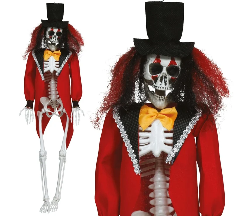 Halloween-Skelett als hängender Zirkusdirektor, 42 cm