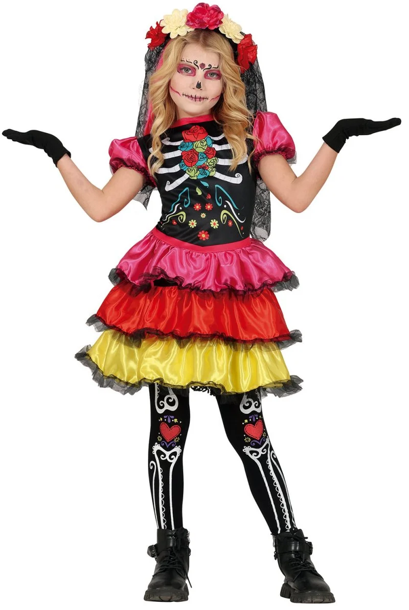 Dia de los Muertos-Kleid für Mädchen – Skelett