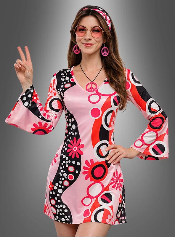 Hippie Kleid pink mit Accessoires Dream Circles