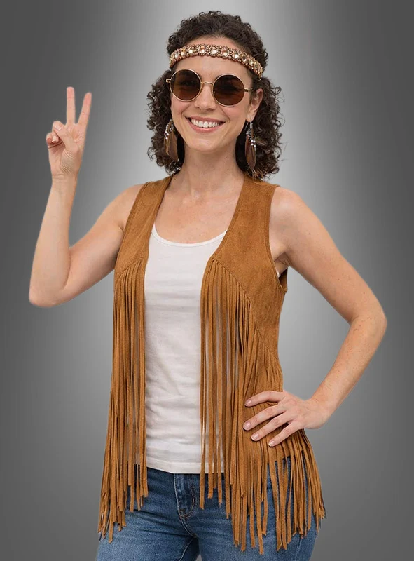Hippie Fransenweste mit Zubehör Damen