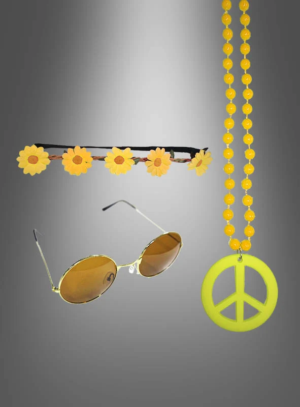 Sonnenblumen Hippie Set mit Brille gelb