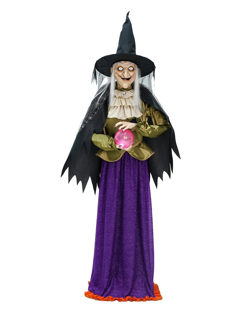 Madame Morbella Hexe mit Kristallkugel Halloween Animatronic 182cm