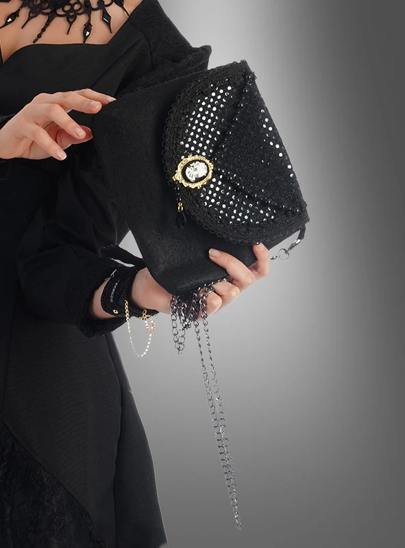 Gothic Handtasche mit Brosche schwarz