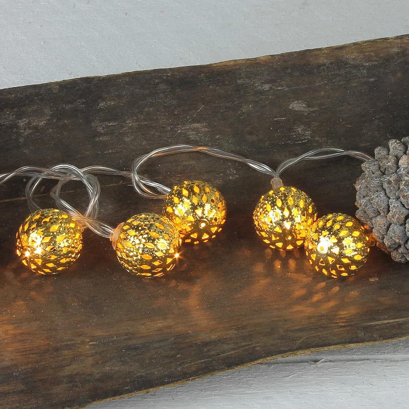Lichterkette Metallball Gold