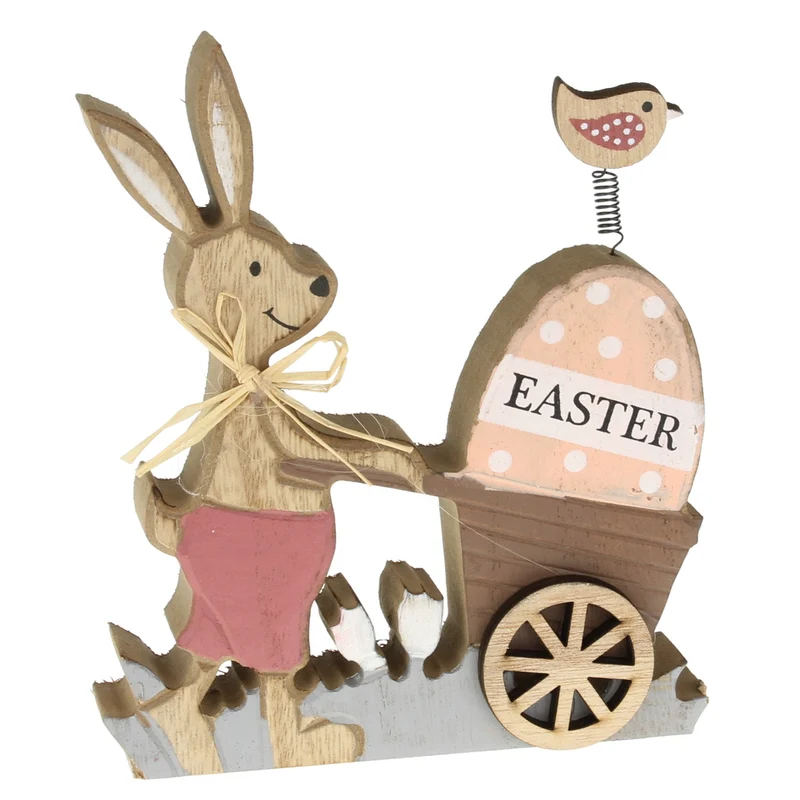 Hase mit Schubkarre Holz