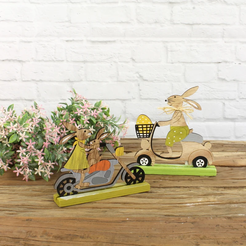 Hase auf Scooter, 2er SET, Holz