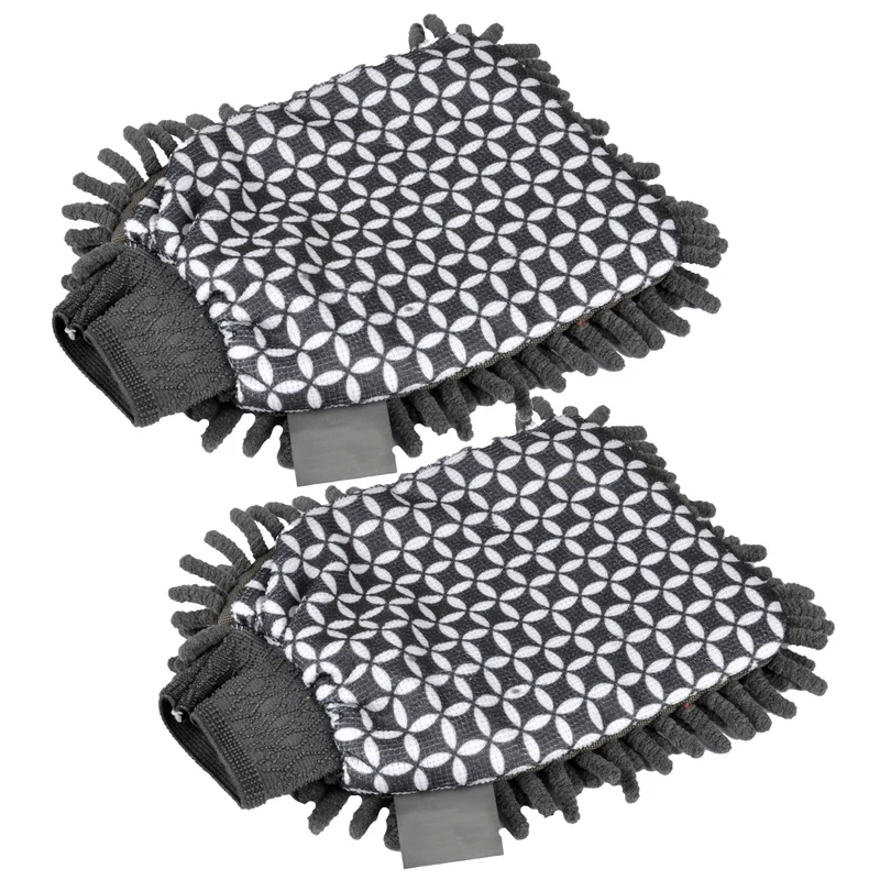 2er Set Chenille-Handschuh aus Mikrofaser, grau