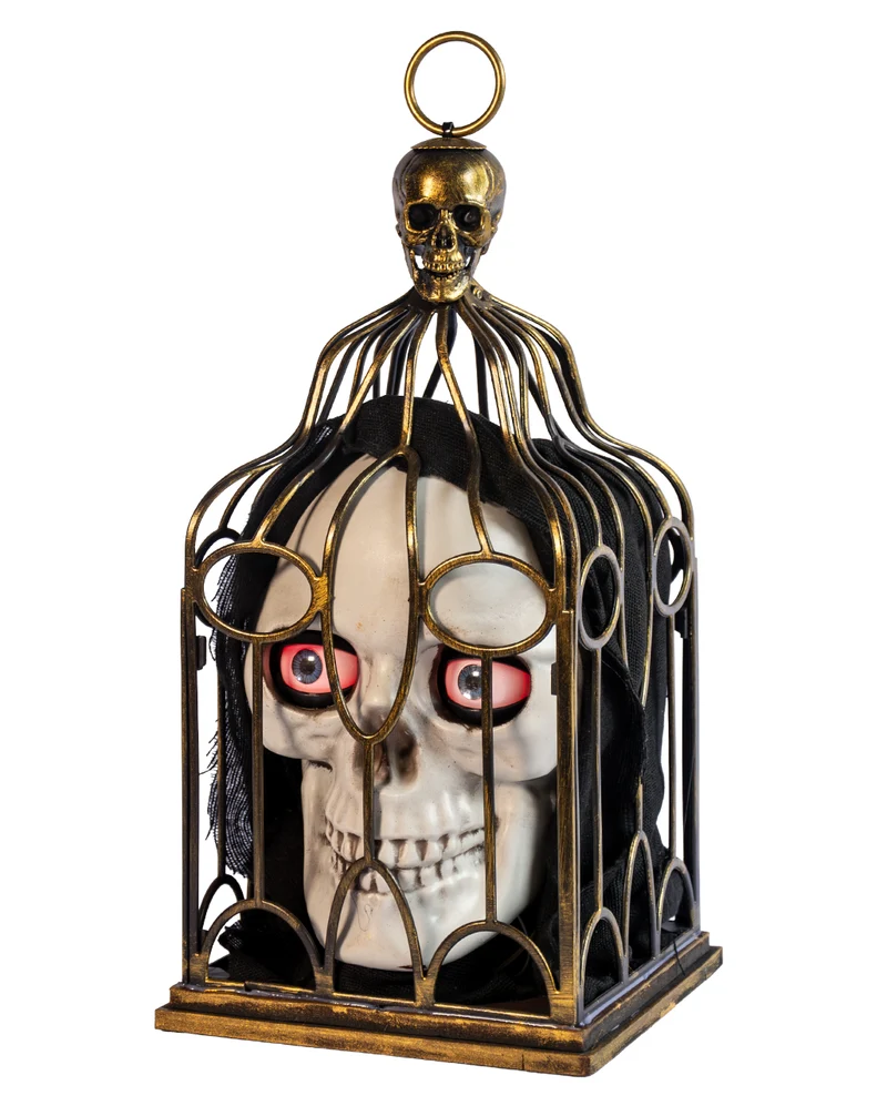 Totenschädel im Käfig Halloween Animatronic 33cm