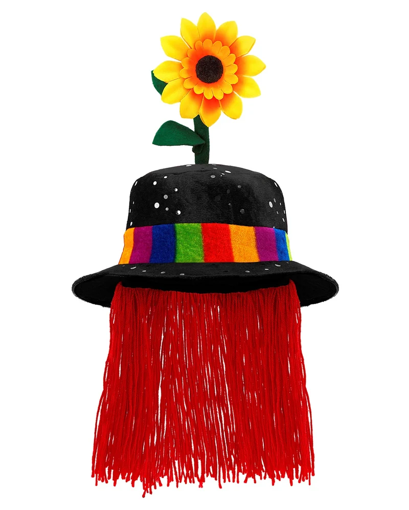 Schwarzer Clownhut mit Haaren & Sonnenblume