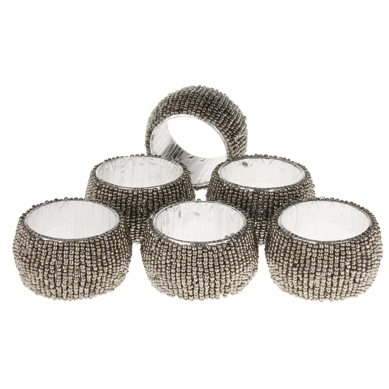6er Set Serviettenringe Perlen rund silber