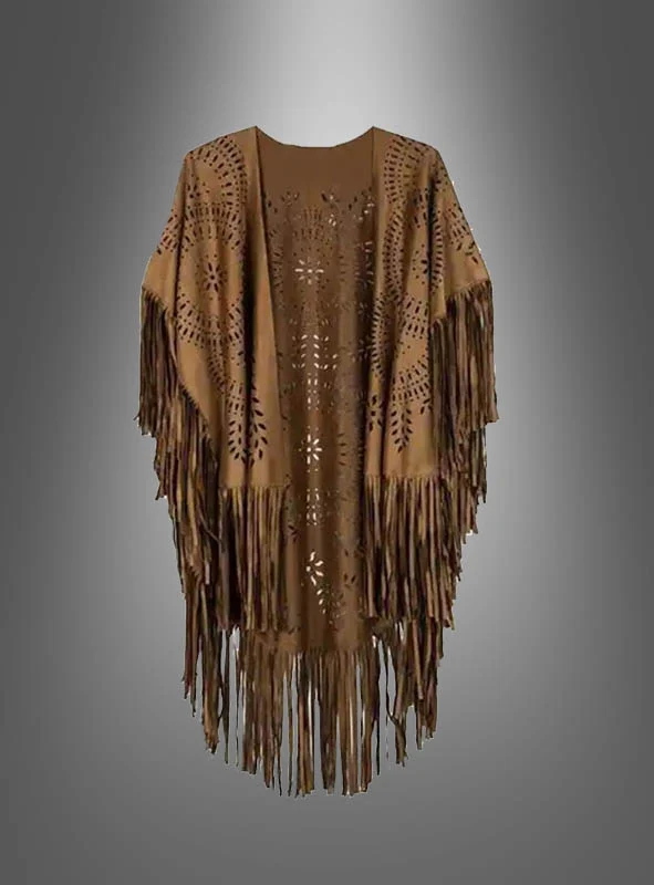 Wandelbarer Poncho mit Fransen braun