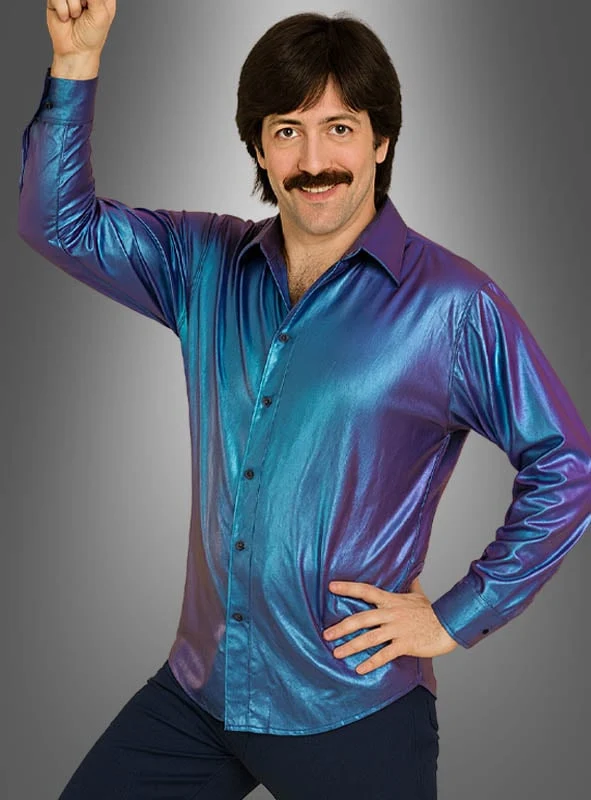 70er Disco Hemd blau-lila Schimmerlook
