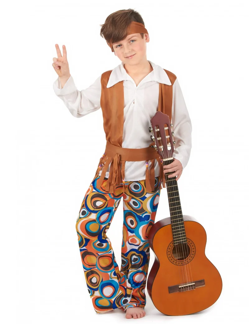 Hippie-Jungenkostüm mit Stirnband bunt