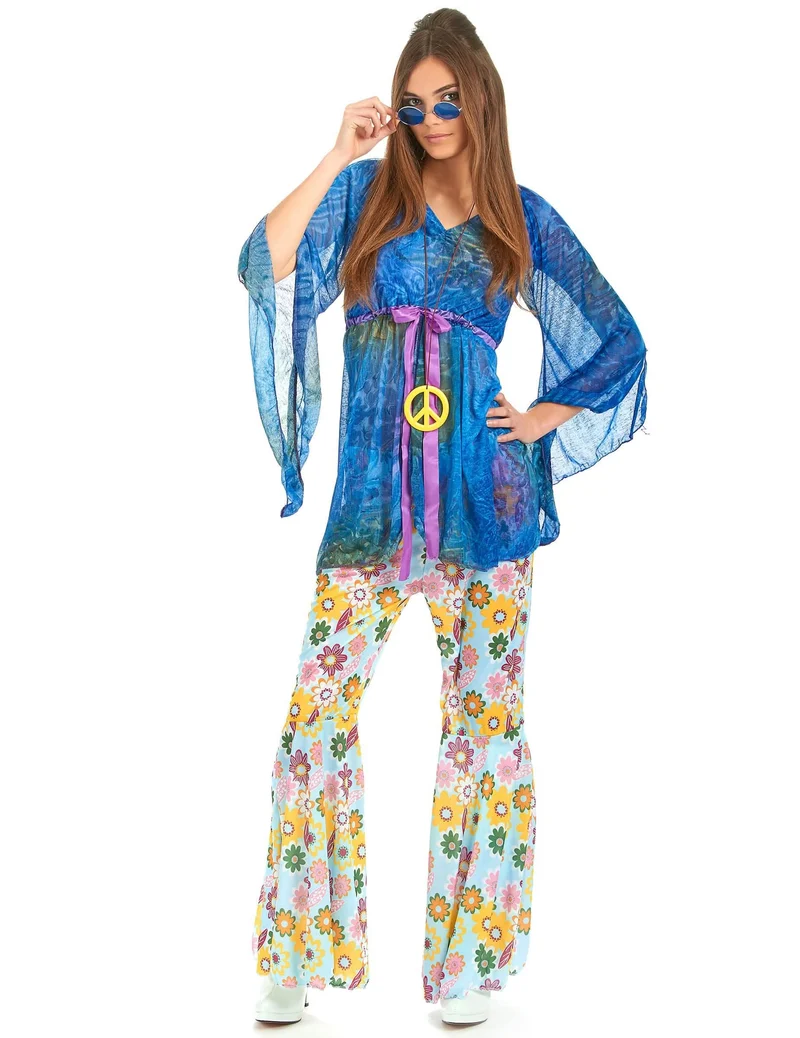 Hippie-Kostüm Flower Power für Damen bunt
