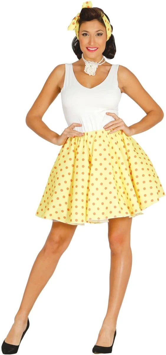 Grease Kostuum Dames – Geel - Maat L 42/44 | Jaren 50 Rock-’n-Roll Outfit