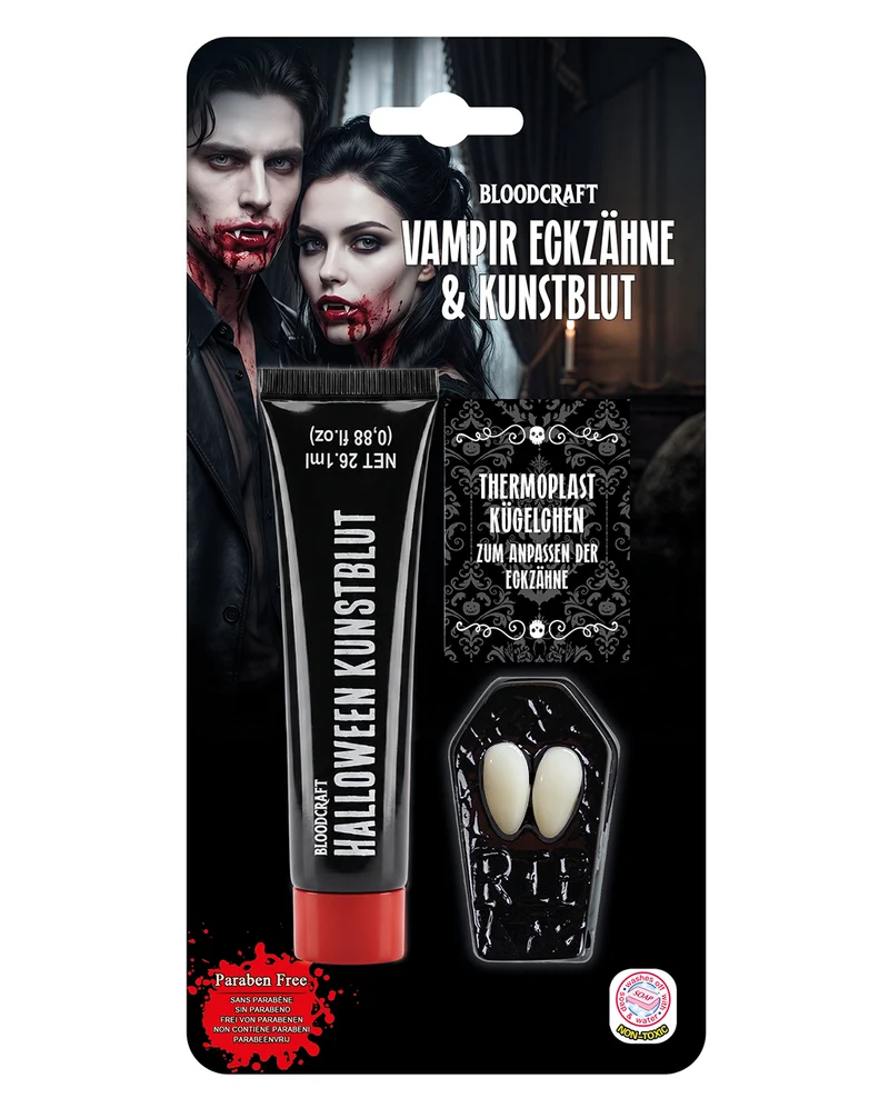 Vampir Eckzähne mit Filmblut