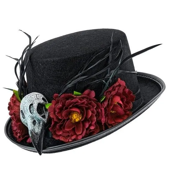 Halloween-Hut mit Voodoo-Blumen und Skelett