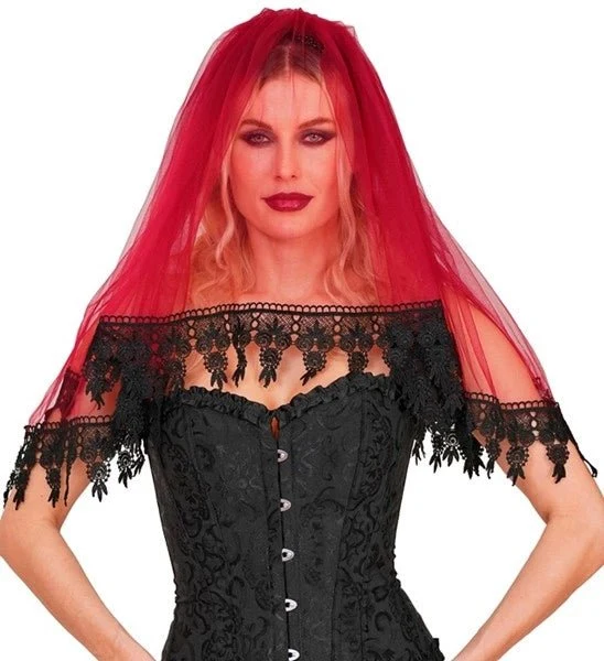 Halloween-Schleier Rot-Schwarz