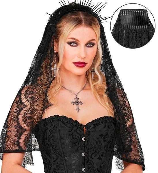 Halloween-Schleier, schwarz, Spitze