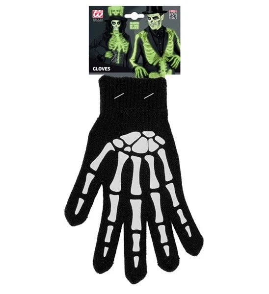 Halloween-Handschuhe, schwarz-weiß, Skelett, im Dunkeln leuchtend