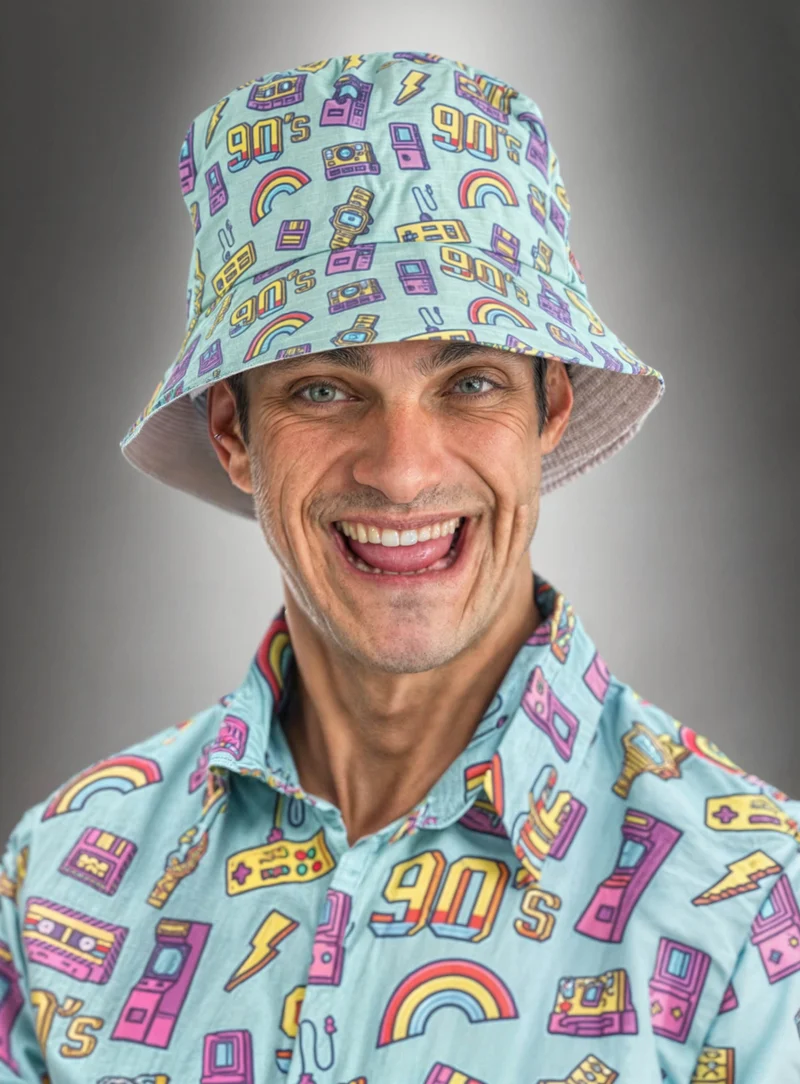 90er Jahre Motiv Eimerhut blau