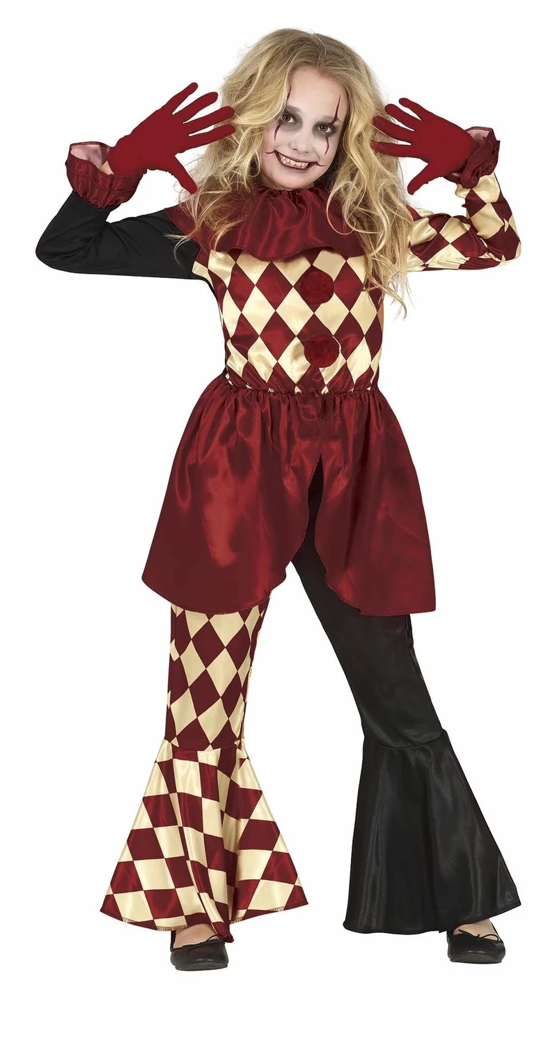 Horror Harlekijn Kostuum Kind – Rood Zwart Clown Kostuum