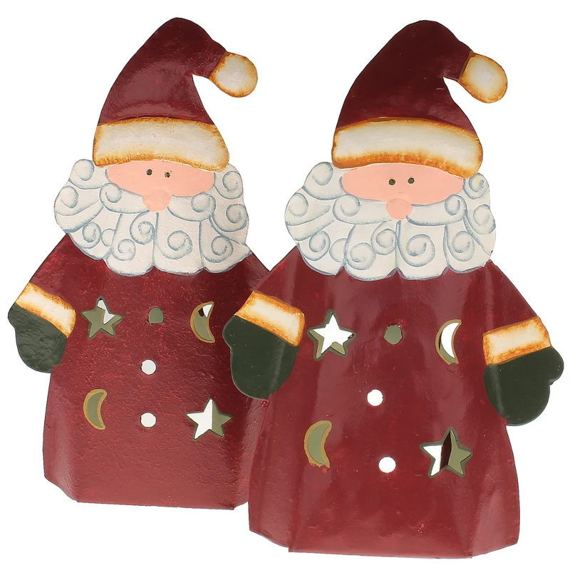 2er Set Teelichthalter Weihnachtsmann Rot - Weiß