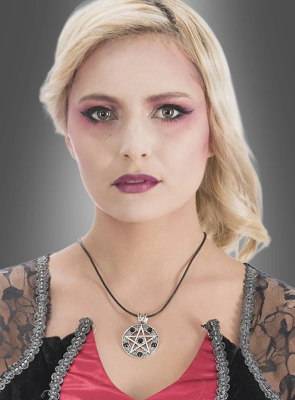 Pentagramm Amulett Kette schwarze Steine