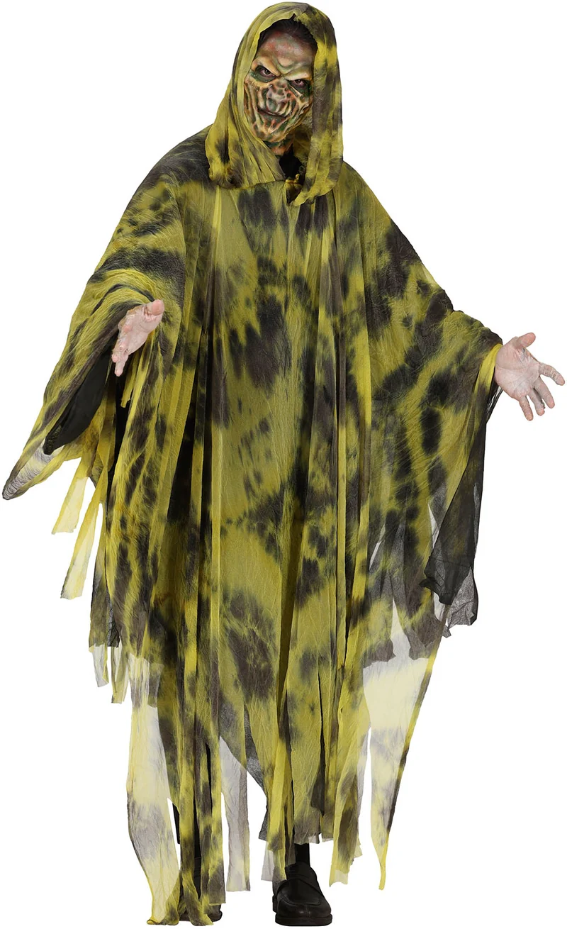 Toxic Ghost Kostuum – Geel Zwarte Horror Geest met Capuchon One Size