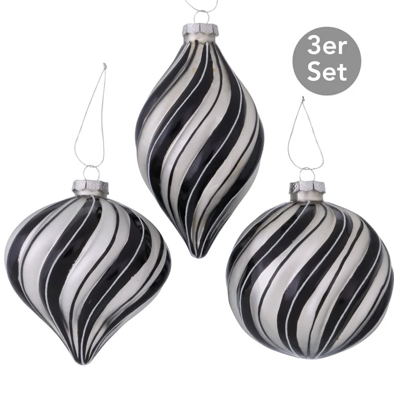 Weihnachtskugel Tilda 3er-Set schwarz gestreift