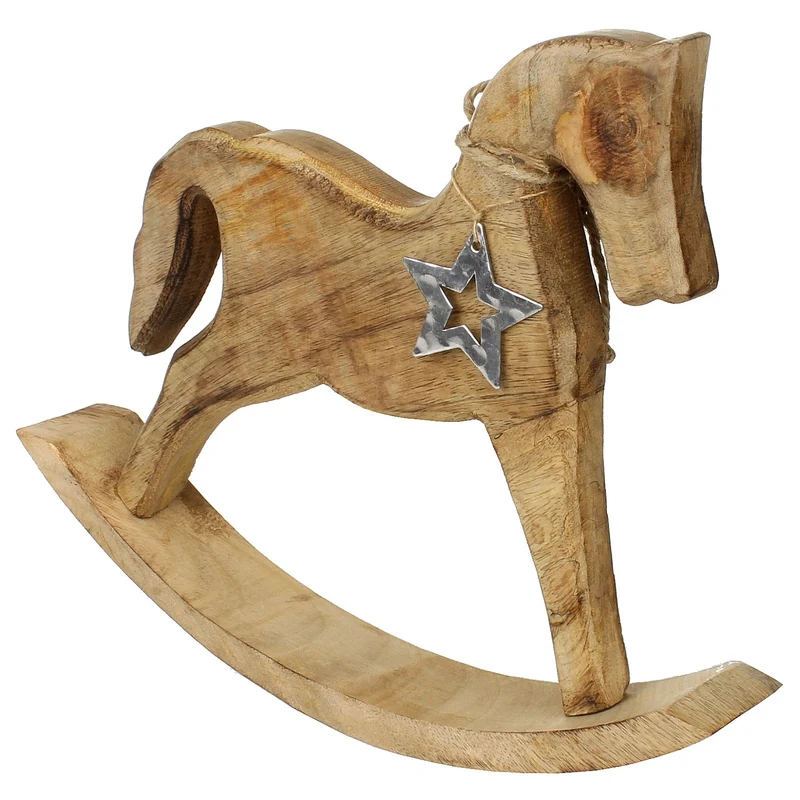 Schaukelpferd Holz mit Stern silber