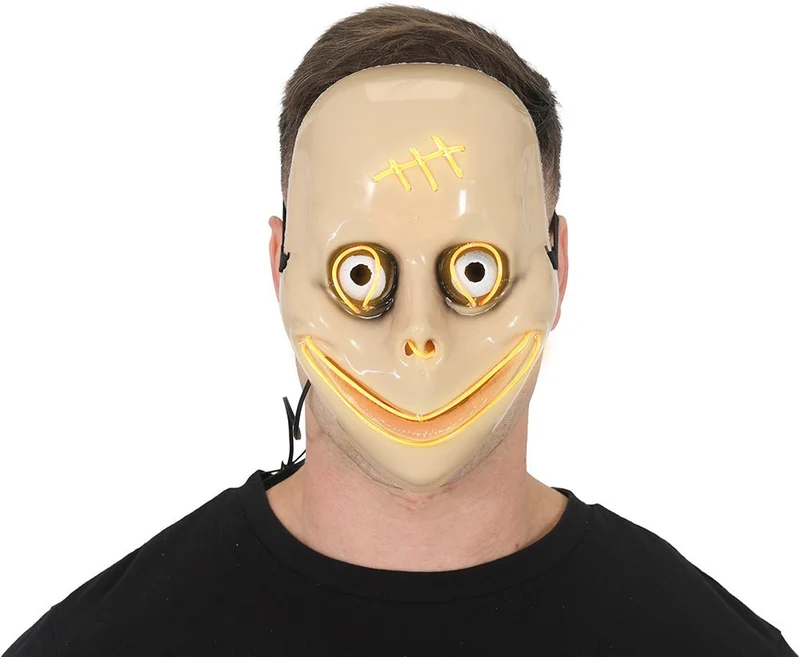 Halloween-Maske „Momo“, weiß, mit Licht