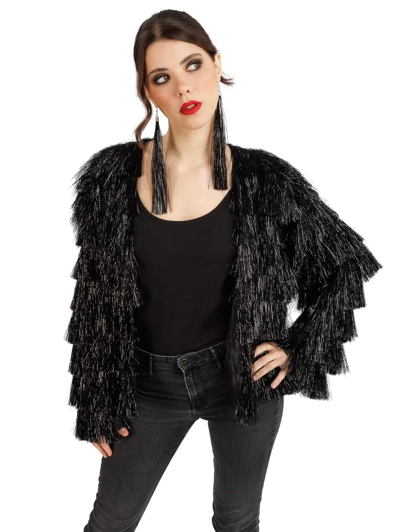 Damen-Jacke mit Fransen Schwarz Festival
