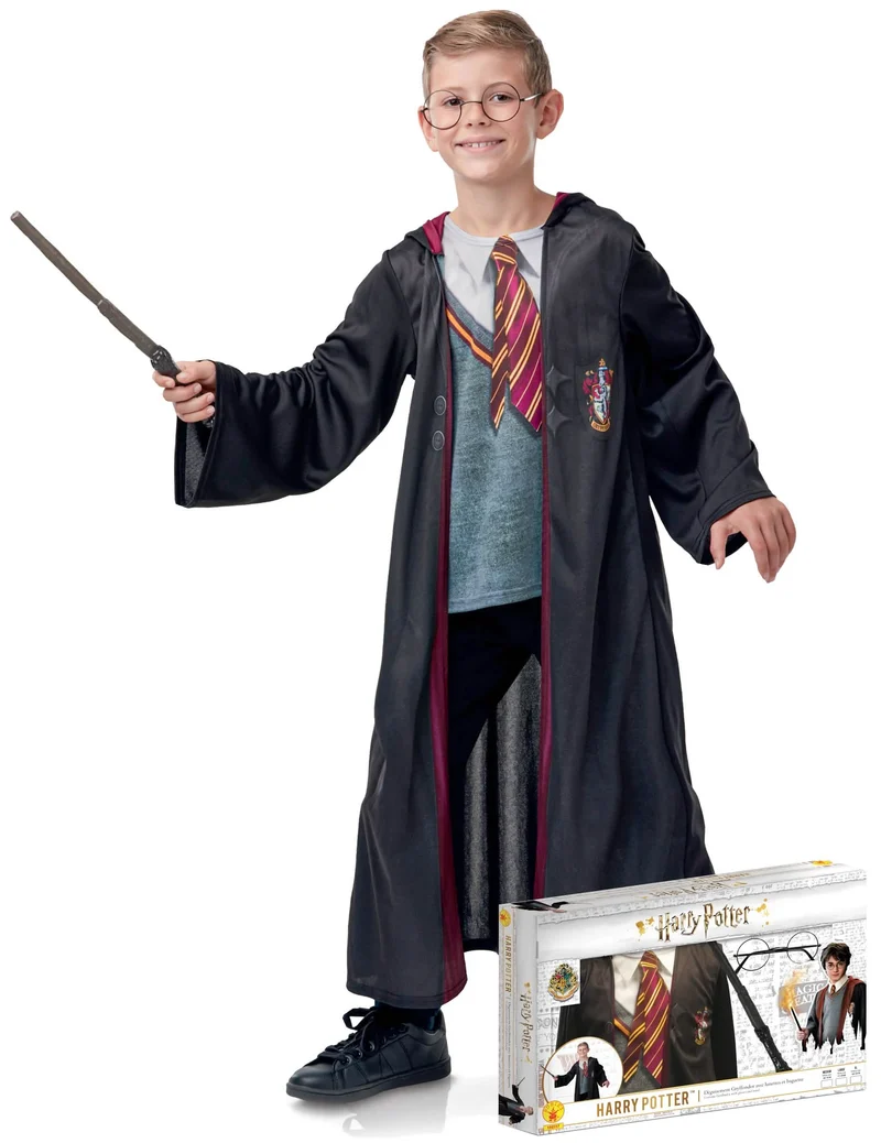 Harry Potter™-Kinderkostüm im Geschenke-Koffer schwarz-rot-grau