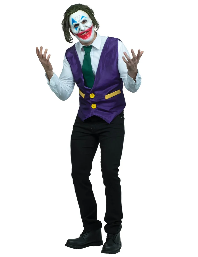 Durchgeknallter Psychoclown Set für Halloween weiß-violett