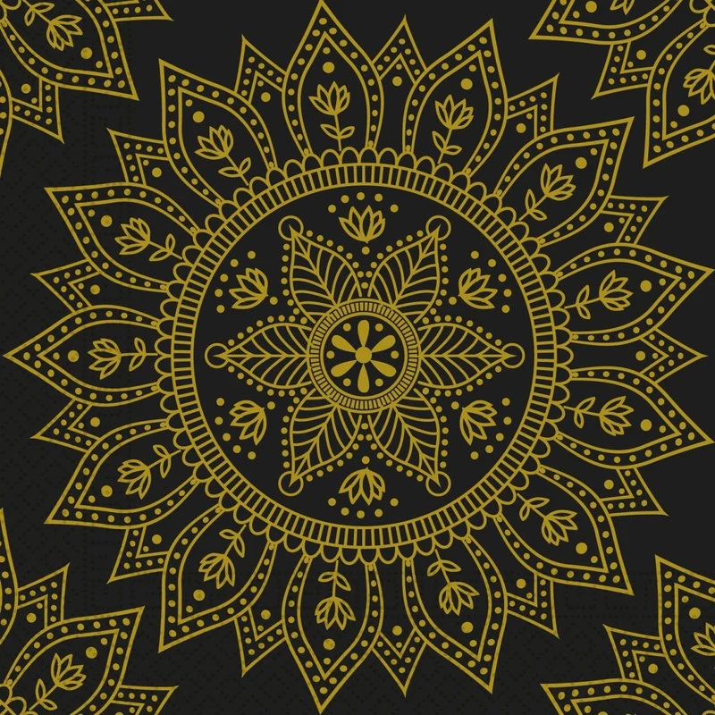 Gold Schwarze Servietten Mandala 33cm 20Stk
