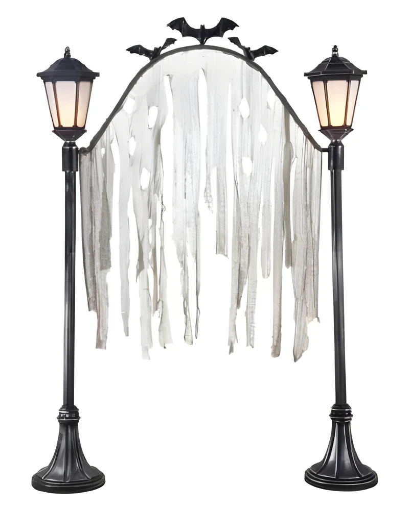 Halloween Friedhofs Torbogen mit 2 Flackerlicht Laternen 233cm