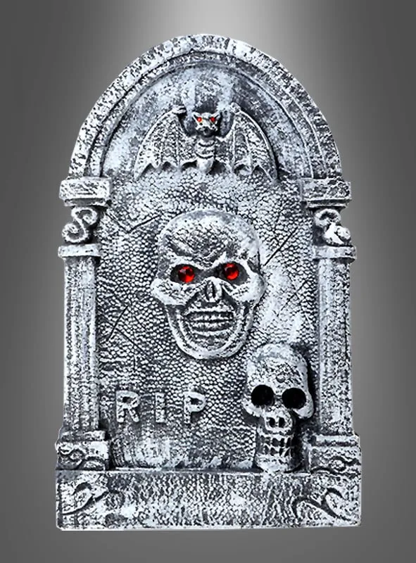 Grabstein Totenkopf mit Fledermaus 56cm