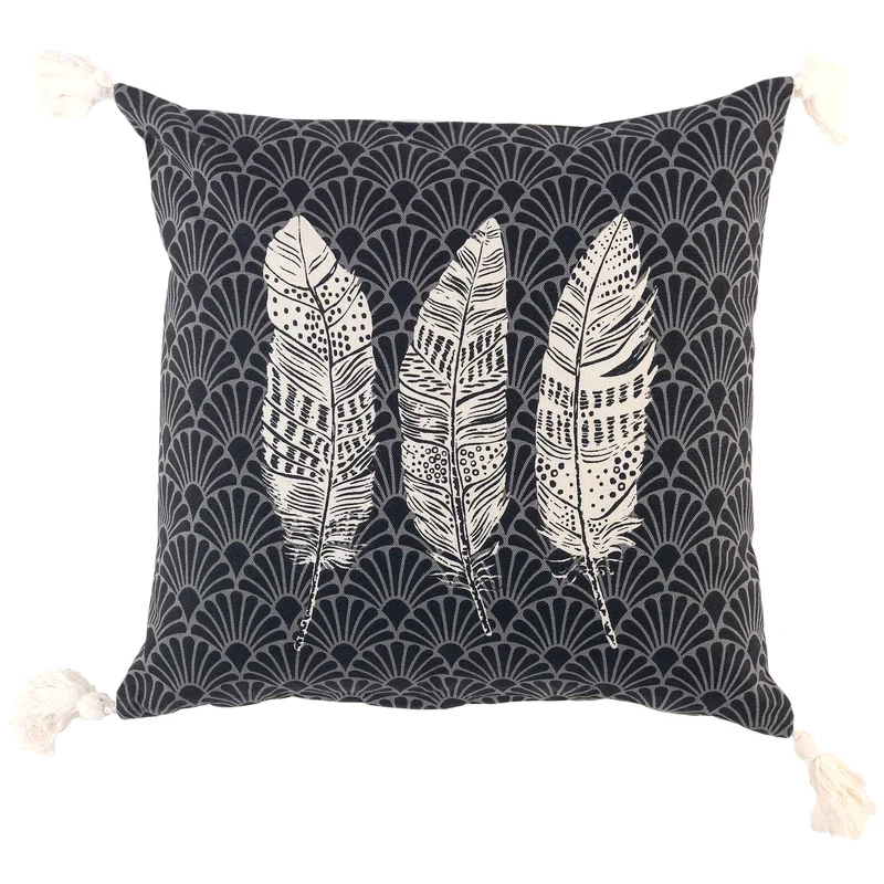 Dekokissen mit Füllung Federn 40x40 cm schwarz