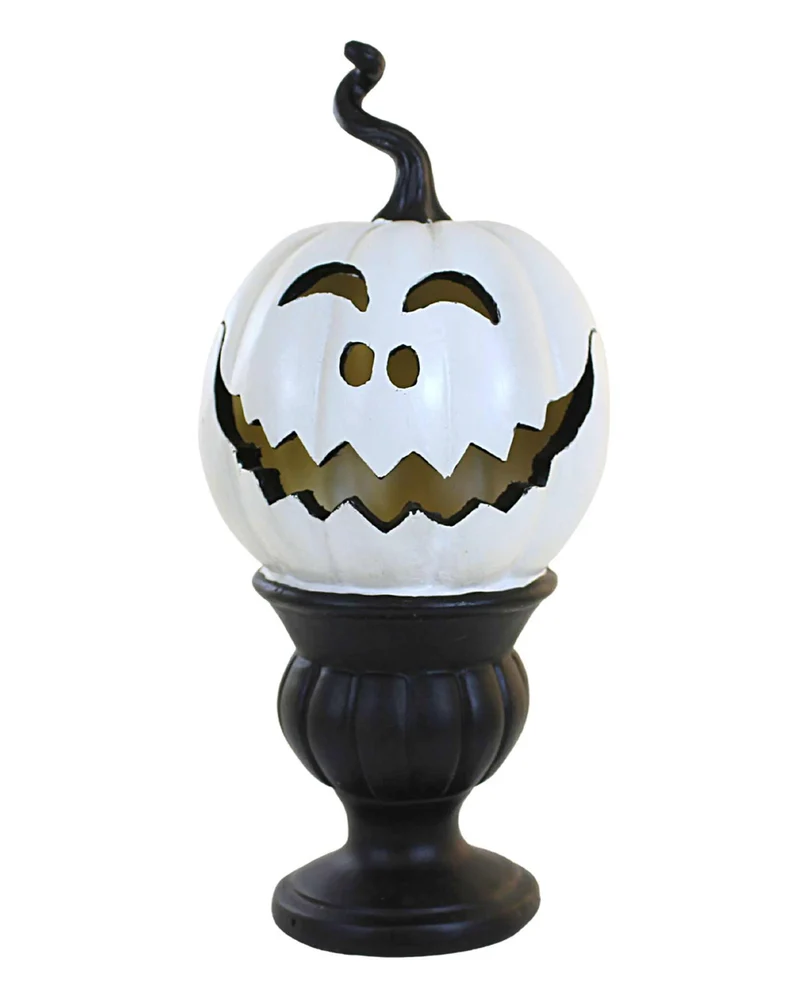 Leuchtender weißer Pumpkin auf Podest 27cm