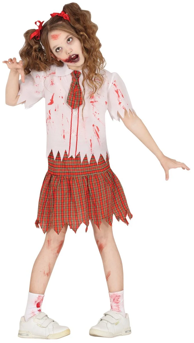 Schulmädchen-Kostüm Rot-Weiß Zombie