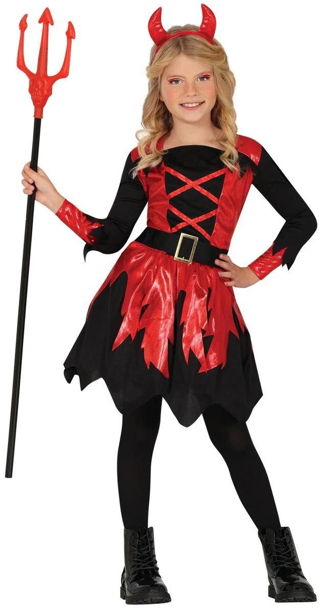Teufel-Kleid Rot-Schwarz für Mädchen