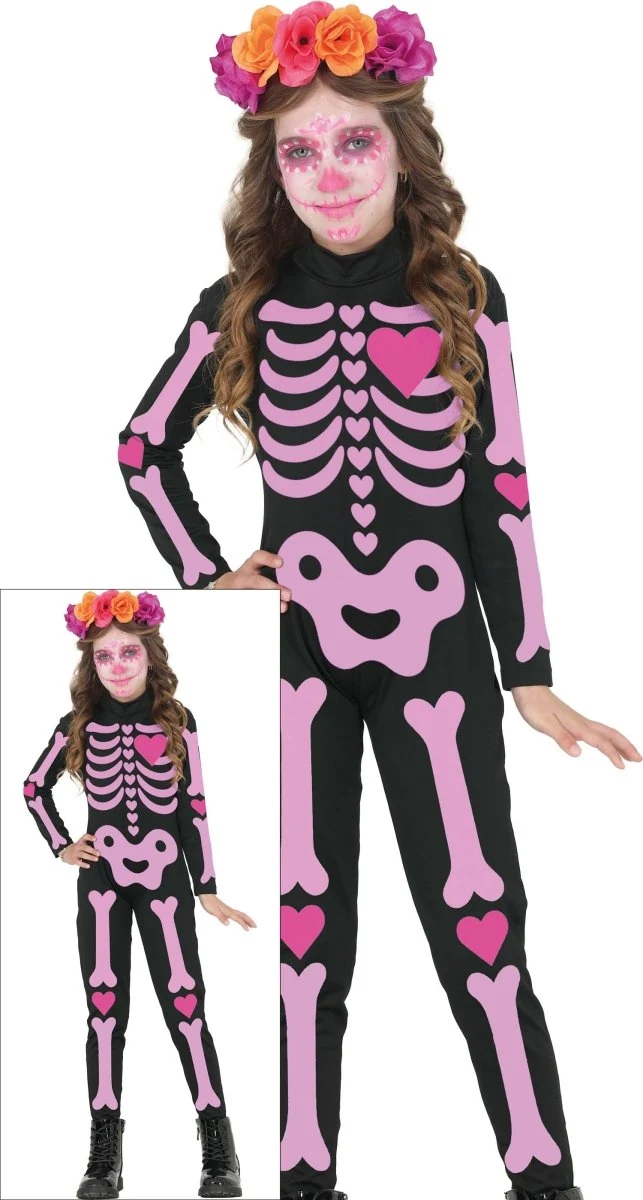 Halloween-Kostüm: Rosa Mädchen-Skelett