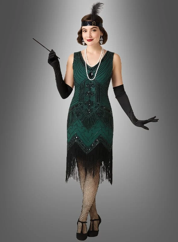 20er Jahre Kleid Shirley mit Zubehör in Grün